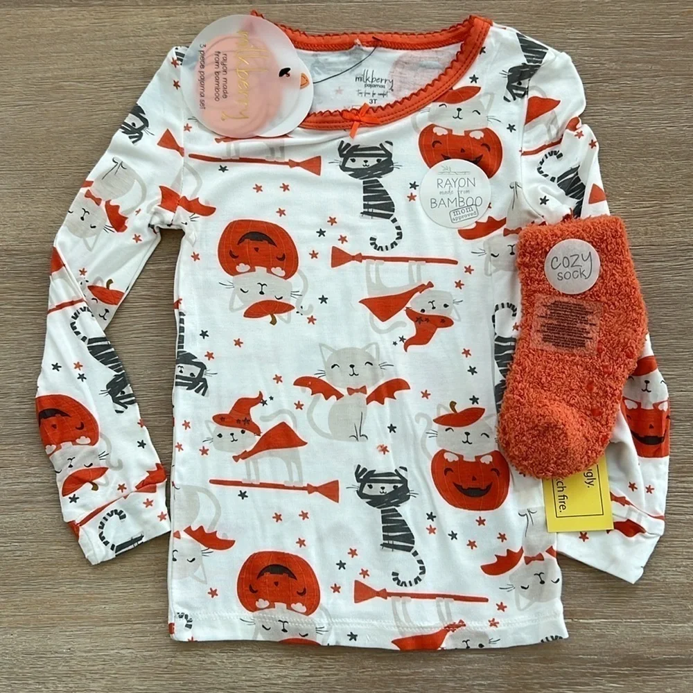 🎃 Milkberry Toddler Girl Bamboo Halloween Pajamas 12 24 months 3T Cats